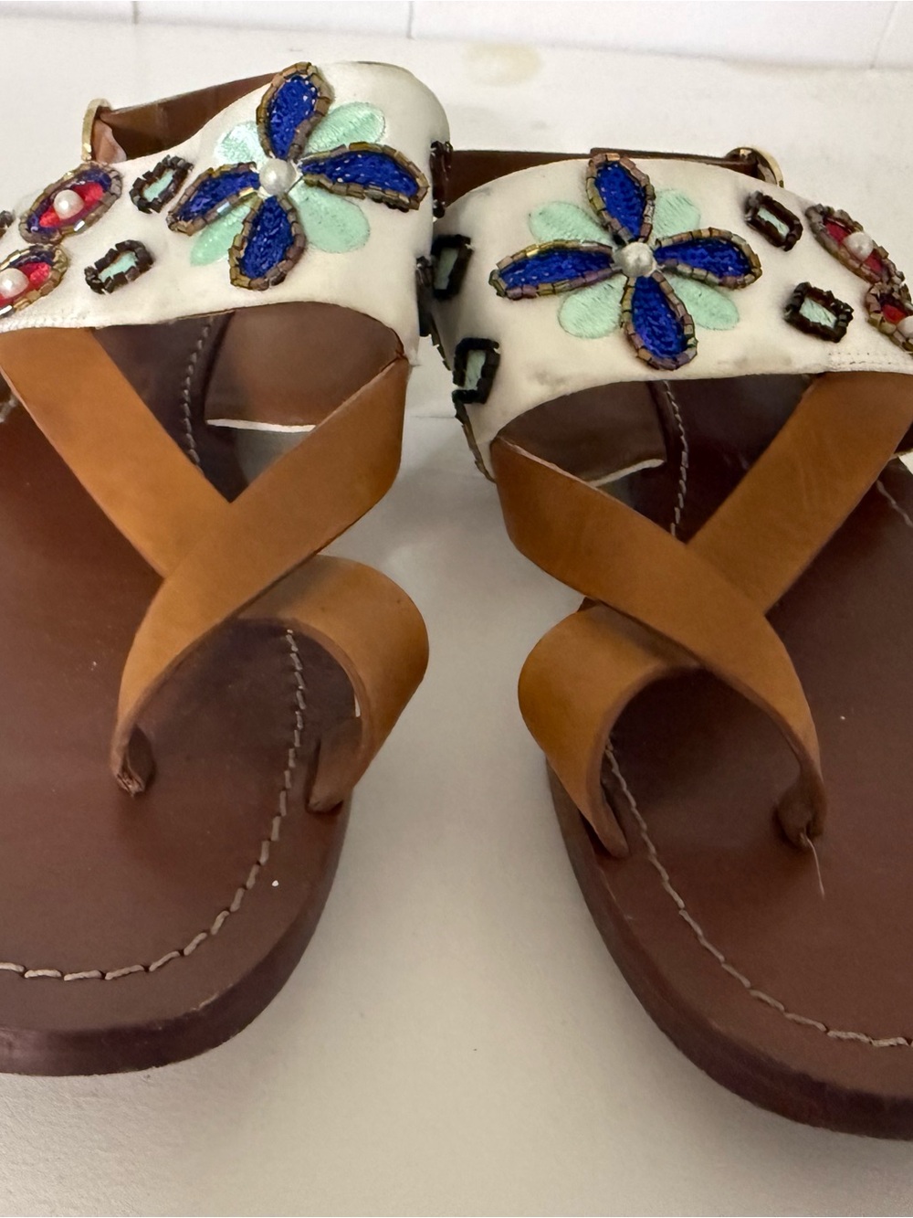 Tory Burch Embellished White Leatherette Floral Flip Flop Sandal - Women - Picture 4 of 4